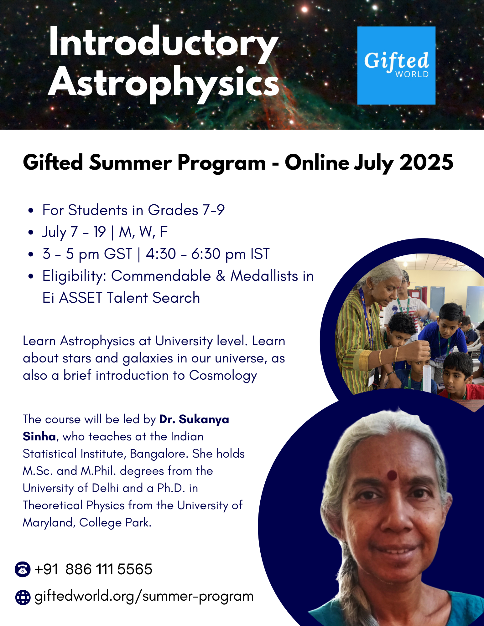 Introductory Astrophysics: Unraveling the Cosmos – Gifted Summer Program, July 2025