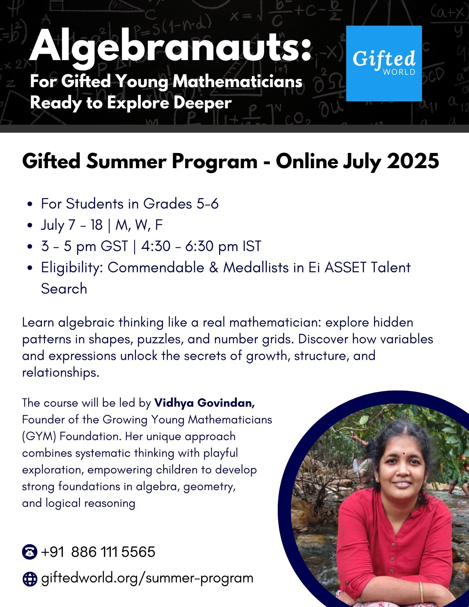 Algebranauts: Exploring the Universe of Patterns – Gifted Summer Program, July 2025